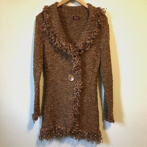Y2K Cotton Fuzzy Fringed Knit Single Button Cardigan